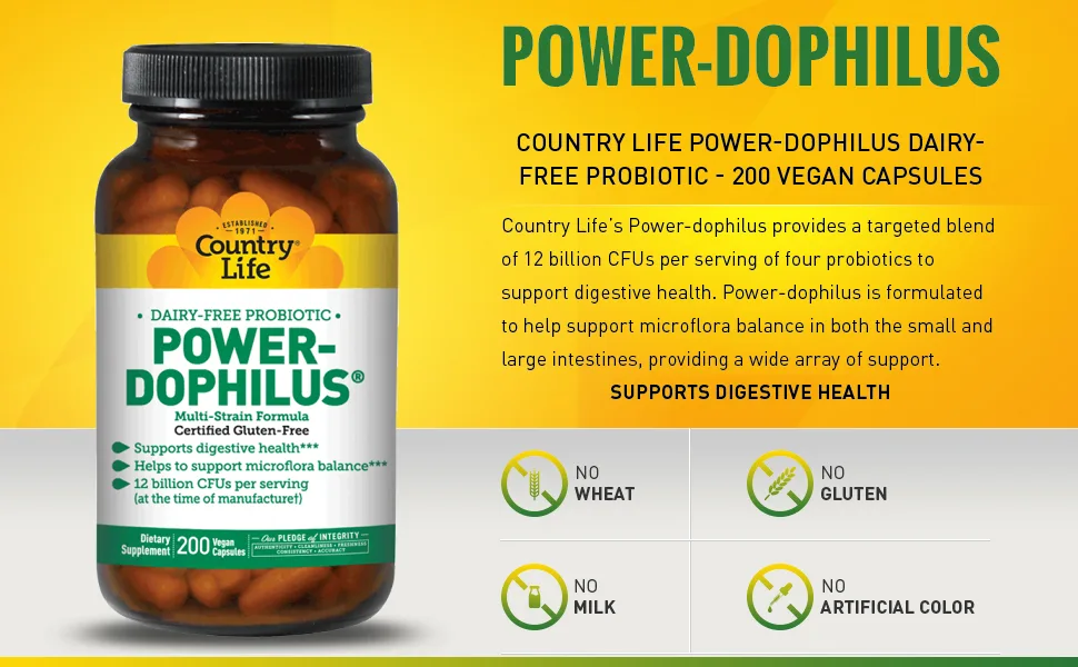 Country Life Dairy-Free Probiotic Power-Dophilus 200 Vegan Capsules - product information 2