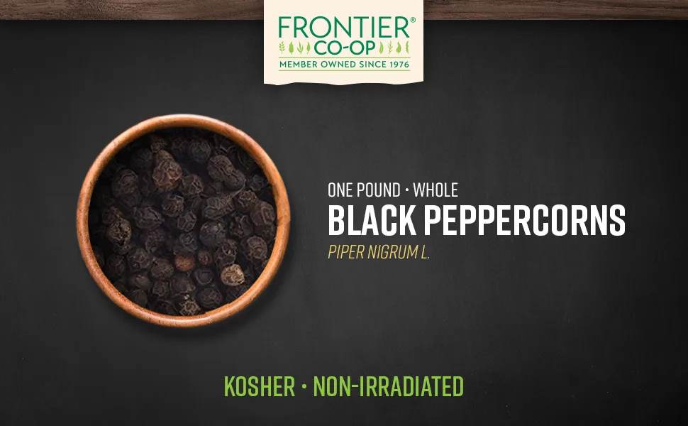 Frontier Natural Products Whole Black Peppercorns 16 oz (453 g) - Frontier Co-op Organic Black Peppercorns