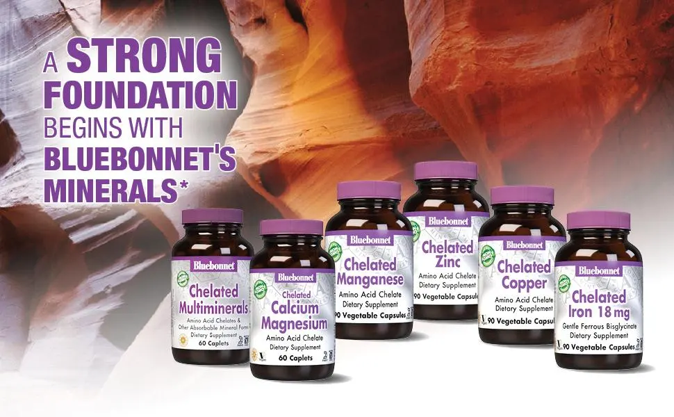 Bluebonnet Nutrition Calcium Magnesium Chelated 120 Caplets - A Strong Foundation Begins with Bluebonnet