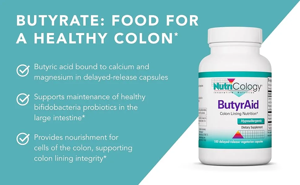 Nutricology ButyrAid 100 Delayed-Release Vegetarian Capsules - Nutricology 50220