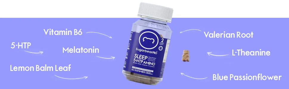 Sugarbear Pro Sleep Aid Gummies for Adults with Melatonin 4mg, Magnesium, L-Theanine, 5 HTP, B6, Valerian Root - Vegan Sleep Vitamins (2 Month Supply) - vitaminas para caida de cabello vitaminas para crecer el pelo  vitaminas para pelo lemme vitamins