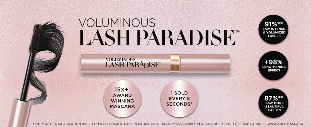 L'Oreal Paris Voluminous Lash Paradise Mascara Volume Black - 0.25 Fl Oz - lash paradise mascara, lengthening mascara, volumizing mascara, black mascara, very black mascara