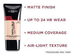 L'Oreal Paris Infalliable Pro-Matte Foundation - Natural Buff - 1 fl. oz - matte foundation for oily skin, full coverage foundation, long lasting foundation, matte finish