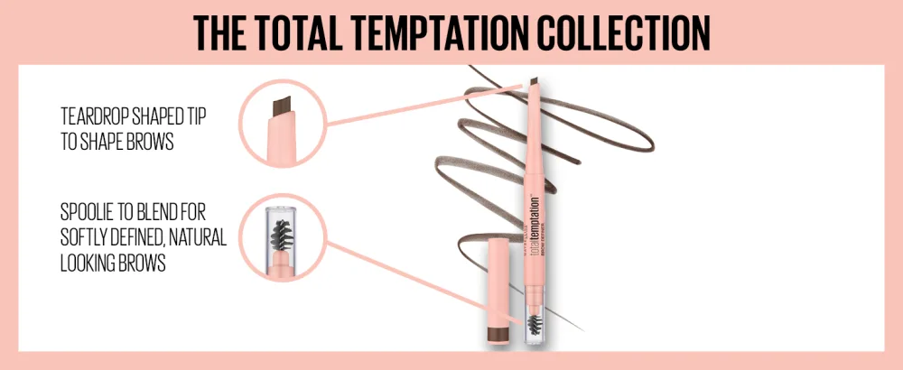 Maybelline Total Temptation Eyebrow Definer Pencil - Medium Brown - 2 Count - Teardrop shaped tip to shape brows; spoolie to blend for softly defined natural looking brows