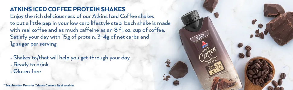 Atkins Advantage RTD Shake - Mocha Latte - 4 Packs - Atkins Iced Coffee Protein Shakes