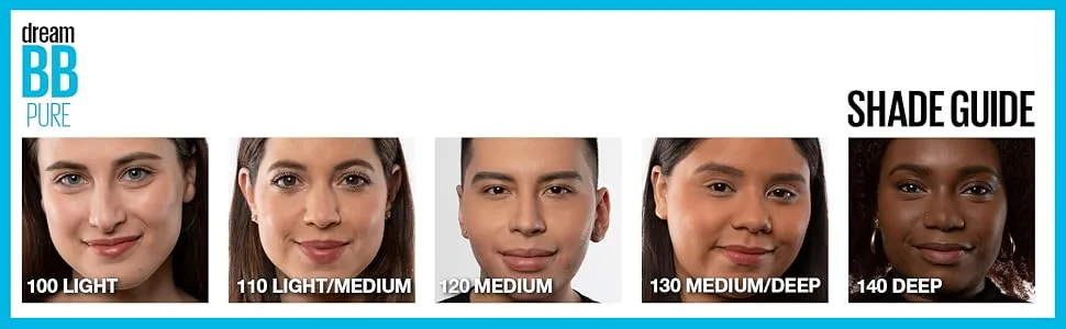 Maybelline Dream Pure BB Cream -  Light Medium - 1 Ounce - Dream BB Pure Shade Guide