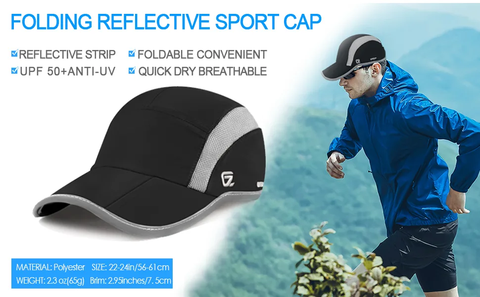 GADIEMKENSD Outdoor Hat Folding Reflective Running Cap for Men & Women - GADIEMKENSD UPF 50+ Running Cap