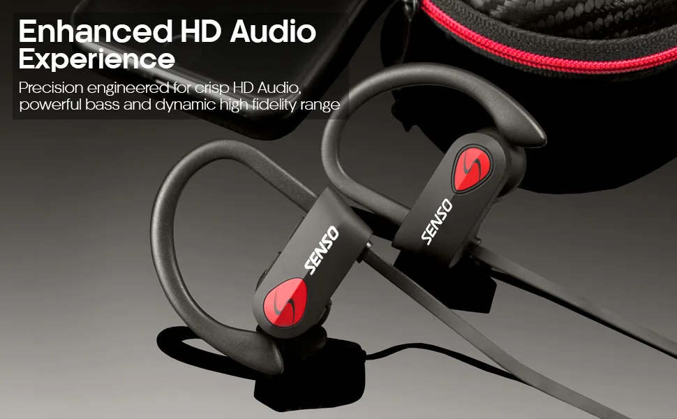 SENSO Bluetooth Headphones HD Stereo Sweatproof Earbuds for Gym Running Workout - bluetooth earbuds, wireless earbuds