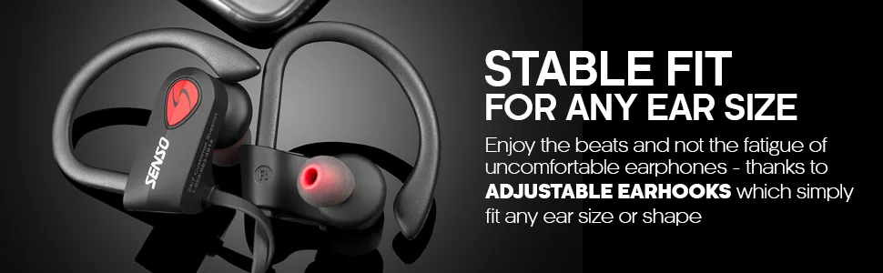SENSO Bluetooth Headphones HD Stereo Sweatproof Earbuds for Gym Running Workout - bluetooth headphone, wireless headphones, bluetooth earphones, wireless earphones