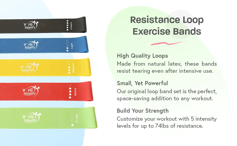 Fit Simplify Resistance Loop Exercise Bands for Home Fitness - Pack of 5 - Resistance Loop Exercise Bands