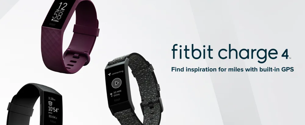 Fitbit Charge 4 Fitness Activity Tracker - fitbit Charge 4 watches on a grey toned background