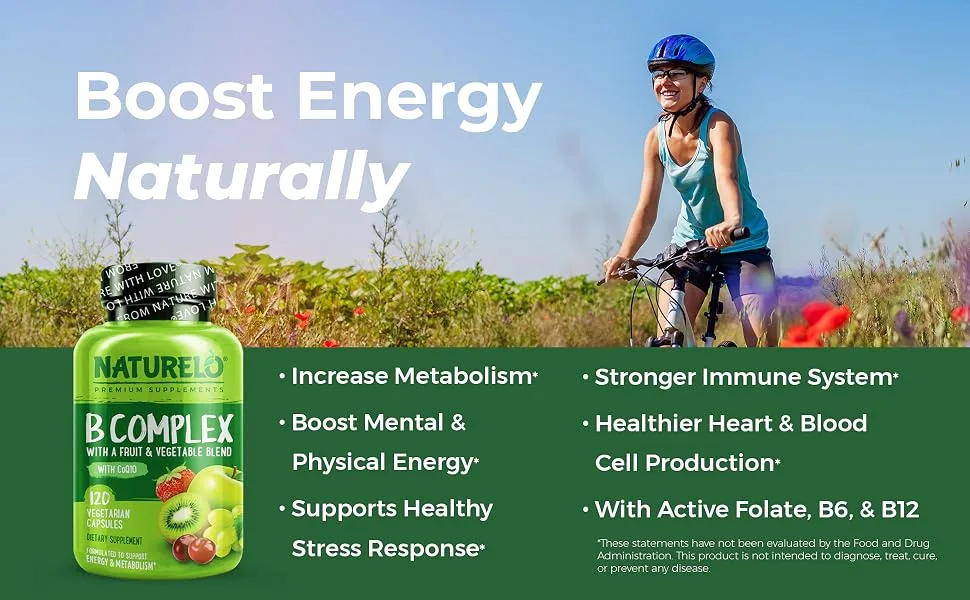 NATURELO Whole Food B Complex - 120 Capsules - Boost Your Energy