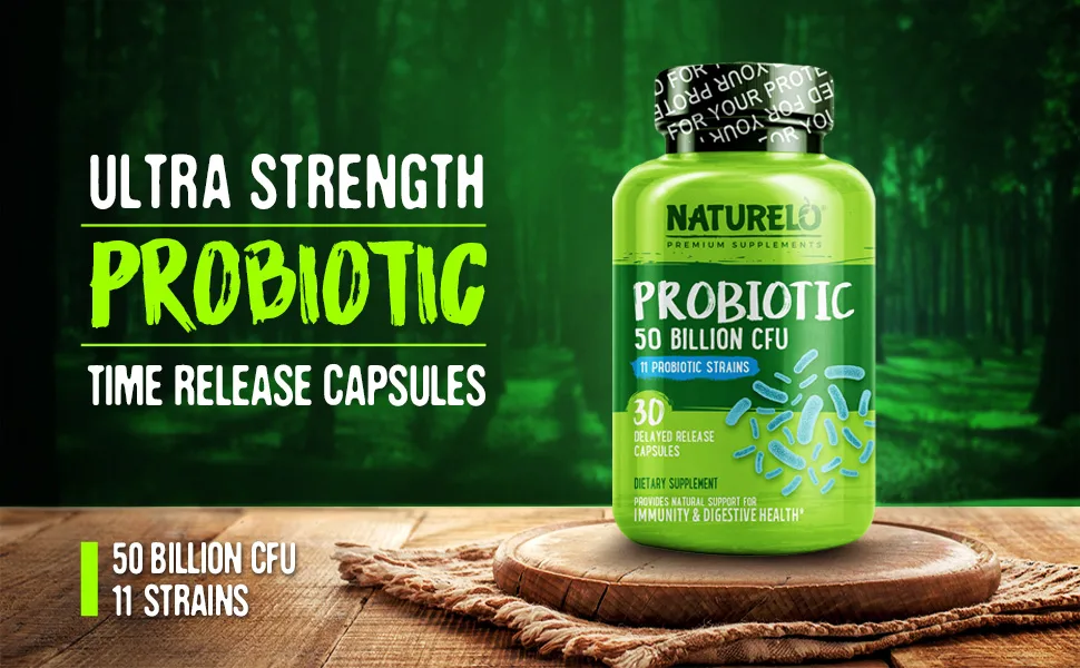 NATURELO Probiotic Supplement 50 Billion CFU - 30 Capsules - Probiotic Capsules