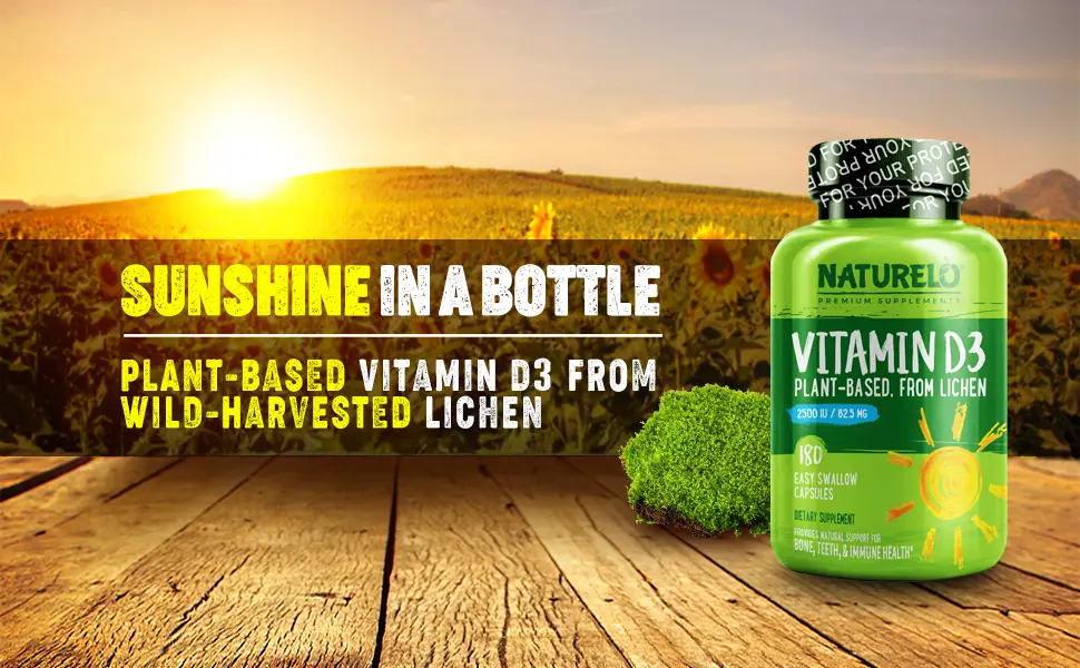 NATURELO Vitamin D - 2500 IU Plant Based - 180 Capsules - Vitamin D3