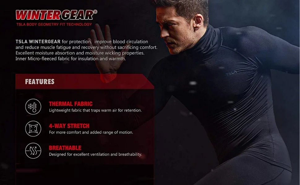 TSLA Men's Thermal V-Neck Long Sleeve Compression Shirts  - product information 2