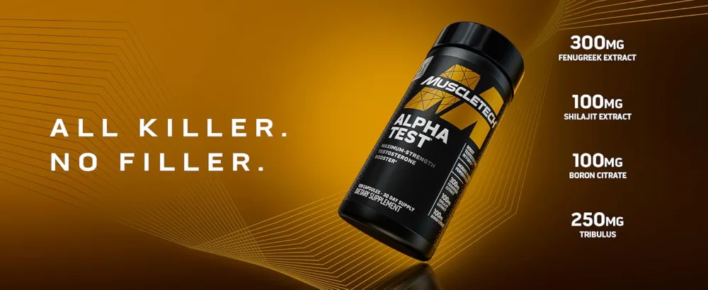 MuscleTech Testosterone Booster - T-Boost Mens Supplement with Tribulus Terrestris & Boron - for Muscle Growth, Stamina & Energy - 120 Pills - Alpha Test