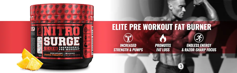 Jacked Factory NITROSURGE Shred Pre Workout Supplement - Nitrosurge Shred Orange Pineapple - Elite Pre-Workout Fat Burner