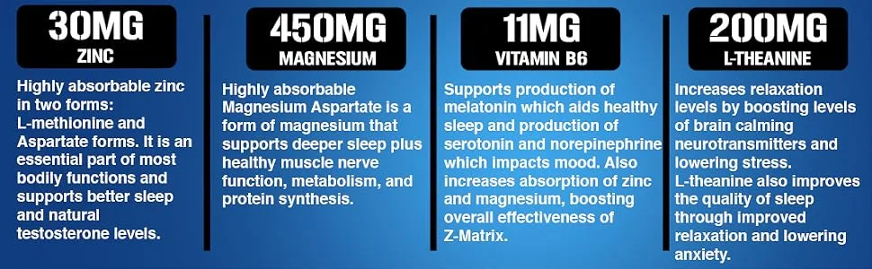 Evlution Nutrition Z Matrix Nighttime Recovery and Sleep Support - 30 Servings - zma ingredients