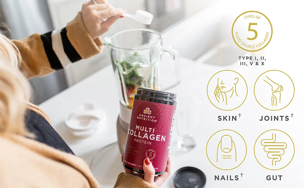 Ancient Nutrition Multi Collagen Protein Powder - 45 Servings - Multi Collagen Protein supports skin, joints, nails and gut