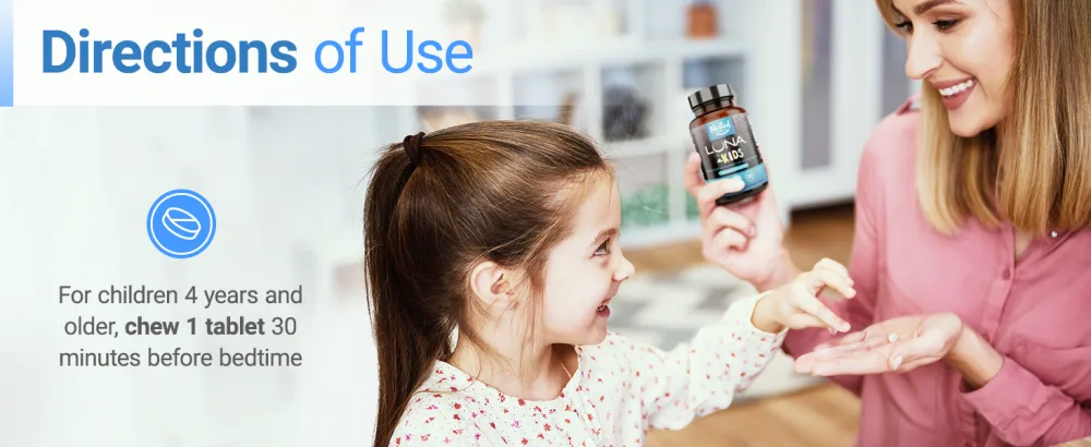 Nested Luna Kids Sleep Aid for Children & Melatonin Sensitive Adults - 60 Chewable Pills - Nested Naturals Luna