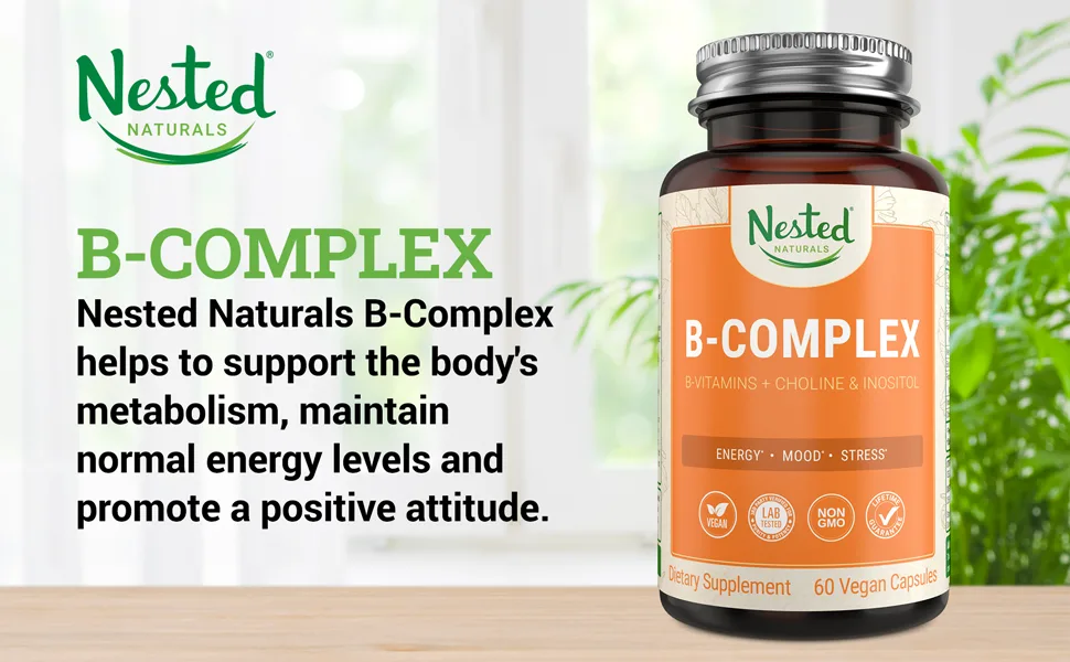 Nested  Vegan B-Complex Vitamins Plus Choline & Inositol - 60 Capsules - Nested Naturals