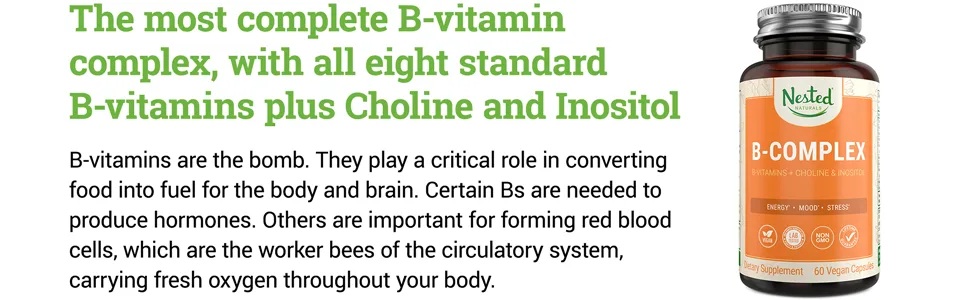 Nested  Vegan B-Complex Vitamins Plus Choline & Inositol - 60 Capsules - Nested Naturals