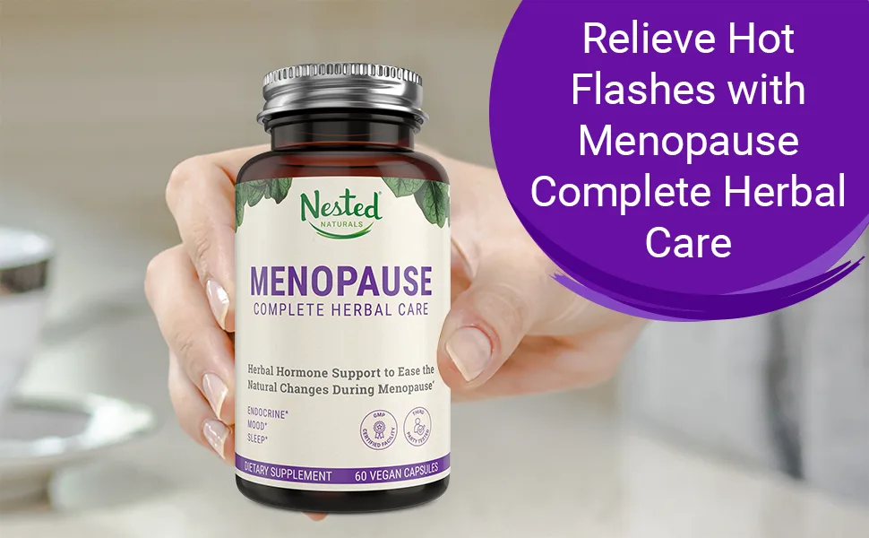 Nested Natural Menopause Complete Herbal Care Supplement for Women - 60 Capsules - natural hot flash menopause relief capsule vitamin supplement woman mood sleep hormone balance