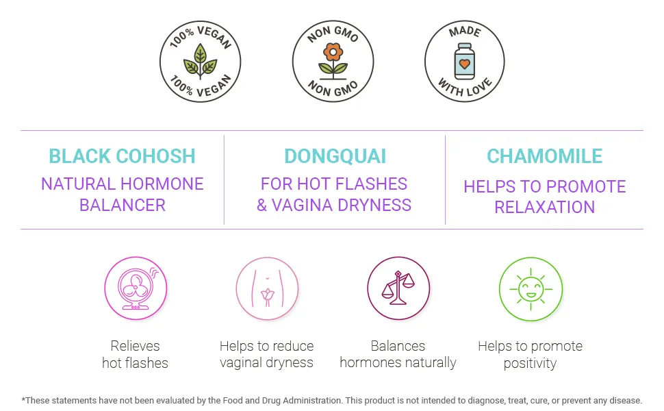 Nested Natural Menopause Complete Herbal Care Supplement for Women - 60 Capsules - natural hot flash menopause relief capsule vitamin supplement woman mood sleep hormone balance