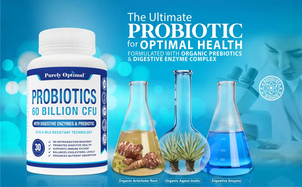 PURELY OPTIMAL Premium Probiotics 60 Billion CFU - 30 Capsules - probiotics supplement