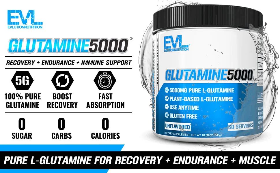 EVLution Nutrition Glutamine 5000 Unflavored - 60 Servings - glutamine