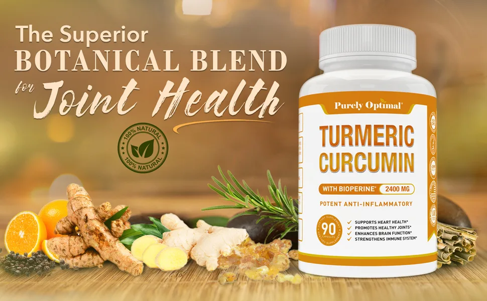PURELY OPTIMAL Premium Turmeric Curcumin with Bioperine 2400MG - 90 Capsules - Turmeric curcumin capsules