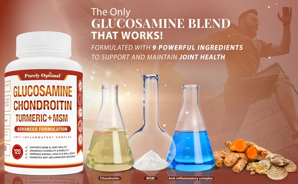 PURELY OPTIMAL Premium Glucosamine Chondroitin MSM Supplement - 120 Capsules - Purely Optimal Glucosamine