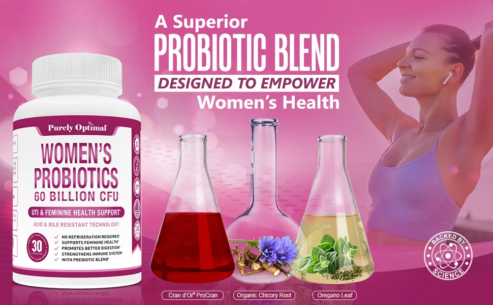 PURELY OPTIMAL Premium Probiotics for Women 60 Billion CFU - 30 Capsules - women