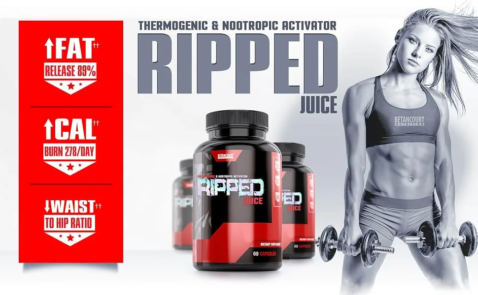 Betancourt Nutrition Ripped Juice EX2 Advanced Thermogenic Supplement (DMAA FREE), Boost Energy, Ultimate Fat Burning, Capsule, 60 ct. - Thermogenic & Nootropic