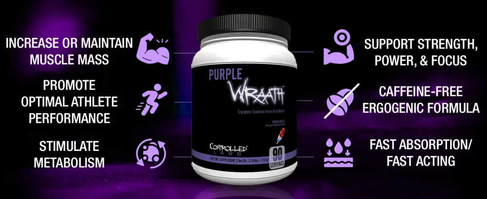 CONTROLLED LABS Purple Wraath, BCAA and EAA Amino Acid Supplement, with Endurance Blend Intra Workout Powder, Optimal Endurance, Focus, and Stamina (Lemonade, 90 Servings) Lemonade 2.44 Pound (Pack of 1) - purple wraath
