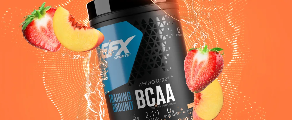 EFX Sports Training Ground BCAA | Fully Stable Highly Soluble Amino Acids Supplement | Pre Intra or Post Workout | Sugar Free | 500 Grams (Strawberry Peach) - EFX BCAA