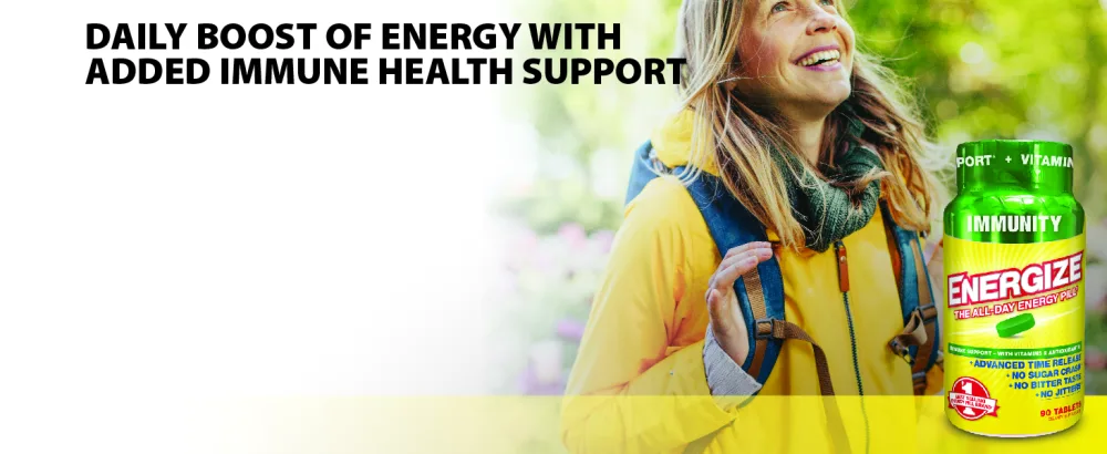 iSatori Energize - 84 Tablets - ENERGIZE All-Day Energy Pill Descriptive Daily Energy Boost with Immune Health Support Banner
