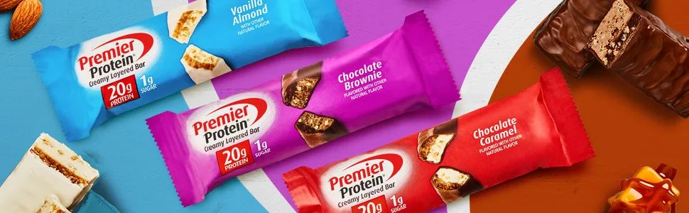 Premier Protein 20g Protein bar - Chocolate Brownie - 10 Count - Premier Protein Creamy Layered Protein Bar, 20g Protein